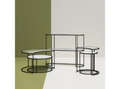 Table Console Avec 1 étagère En Faux Marbre Blanc Et Structure -Electroménager Soldes console 21740235