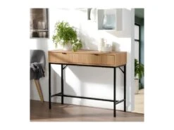Console 2 Tiroirs Façade Effet Bois Rainuré Tara - L100 X H80 Cm