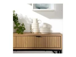 Console 2 Tiroirs Façade Effet Bois Rainuré Tara - L100 X H80 Cm -Electroménager Soldes console 22248485