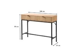 Console 2 Tiroirs Façade Effet Bois Rainuré Tara - L100 X H80 Cm -Electroménager Soldes console 22248495