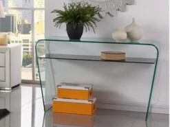 Console KELLY - Verre Trempé - Tablette Noire Laquée