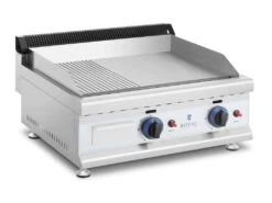 Royal Catering Plancha à Gaz En Inox Grill Professionnel 60 Cm 2 Zones De Cuisson 2 X 3 100 Watts (plaque 60 X 40 Cm, 20 Mbar, Gaz Naturel, 50 - 300 °c, Lisse / Rainurée, évacue La Graisse) 14_0004037