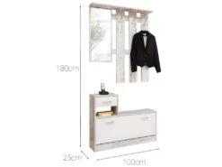 Meuble D'entrée Avec Miroir, Entrée Pour Hall Avec étagère à Chaussures, Vide Poche Pour Petits Appartements, Cm 100x25h180, Couleur Blanc Et Bouleau -Electroménager Soldes dressing et vestiaire 10842617
