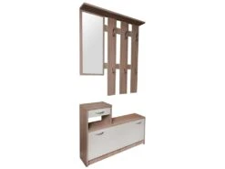 Meuble D'entrée Avec Miroir, Entrée Pour Hall Avec étagère à Chaussures, Vide Poche Pour Petits Appartements, 100x25h180 Cm, Couleur Blanc Et Chêne -Electroménager Soldes dressing et vestiaire 10842643