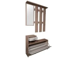 Meuble D'entrée Avec Miroir, Entrée Pour Hall Avec étagère à Chaussures, Vide Poche Pour Petits Appartements, 100x25h180 Cm, Couleur Blanc Et Chêne -Electroménager Soldes dressing et vestiaire 10842645