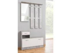 Meuble D'entrée Avec Miroir, Entrée Pour Hall Avec étagère à Chaussures, Vide-poche Pour Petits Appartements, Cm 100x25h180, Couleur Blanc Et Ciment -Electroménager Soldes dressing et vestiaire 10842653