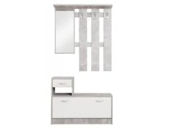 Meuble D'entrée Avec Miroir, Entrée Pour Hall Avec étagère à Chaussures, Vide-poche Pour Petits Appartements, Cm 100x25h180, Couleur Blanc Et Ciment -Electroménager Soldes dressing et vestiaire 10842655