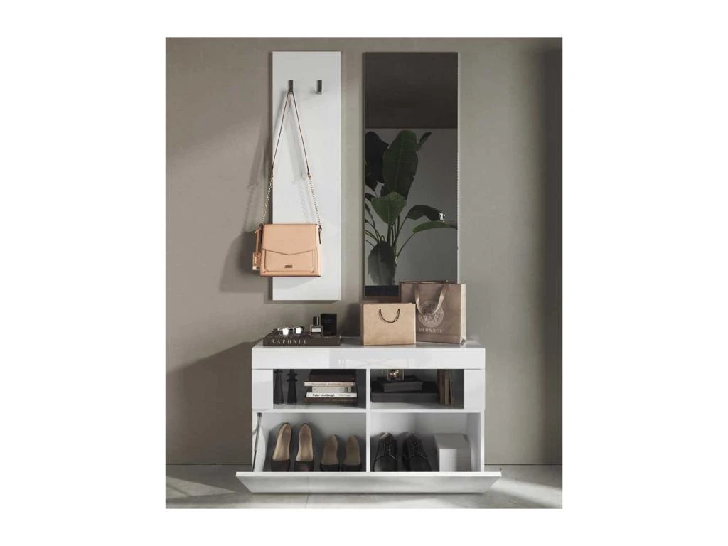 Meuble D'entrée Vestiaire Blanc Laqué Brillant - MATERA 4 Meuble D'entrée Vestiaire Blanc Laqué Brillant - MATERA – Image 2