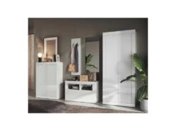 Armoire De Vestiaire 2 Portes Blanc Laqué Brillant - MATERA -Electroménager Soldes dressing et vestiaire 11124563
