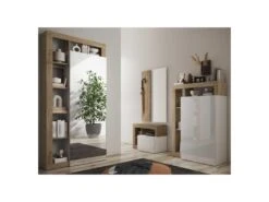 Meuble D'entrée Vestiaire Chêne Naturel/Blanc Laqué - ISCHIA -Electroménager Soldes dressing et vestiaire 11124591