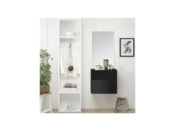 Meuble D'entrée Gris Laqué Brillant + Miroir + Vestiaire - SCOPELLO