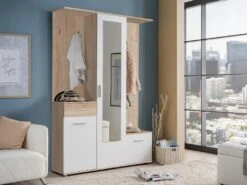 Vestiaire Avec 3 Portes, 1 Tiroir Et 1 Miroir - Naturel Et Blanc - CAMOLA -Electroménager Soldes dressing et vestiaire 11154001