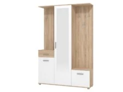 Vestiaire Avec 3 Portes, 1 Tiroir Et 1 Miroir - Naturel Et Blanc - CAMOLA -Electroménager Soldes dressing et vestiaire 11154009