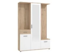 Vestiaire Avec 3 Portes, 1 Tiroir Et 1 Miroir - Naturel Et Blanc - CAMOLA -Electroménager Soldes dressing et vestiaire 11154013