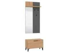 Vestiaire Avec 1 Porte, 1 étagère Et 1 Miroir - Naturel Et Gris - YADINA -Electroménager Soldes dressing et vestiaire 11159793
