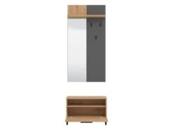 Vestiaire Avec 1 Porte, 1 étagère Et 1 Miroir - Naturel Et Gris - YADINA -Electroménager Soldes dressing et vestiaire 11159797