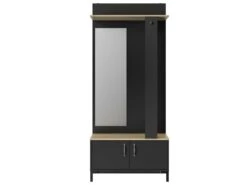 Meuble D'entrée Noir 2 Portes Et Un Miroir - Fabrication Française