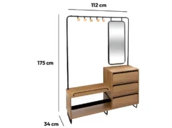 Vestiaire D'entrée En Bois Naturel Avec Cadre Et Pieds En Métal Noir - Longueur 112 X Profondeur 34 X Hauteur 175 Cm -Electroménager Soldes dressing et vestiaire 12443811