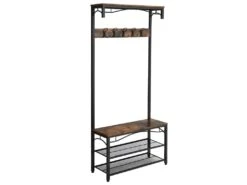 HASERI - Porte-manteaux Style Industriel Couloir - 178.5x80x30 Cm - Assise - Meuble D'entrée