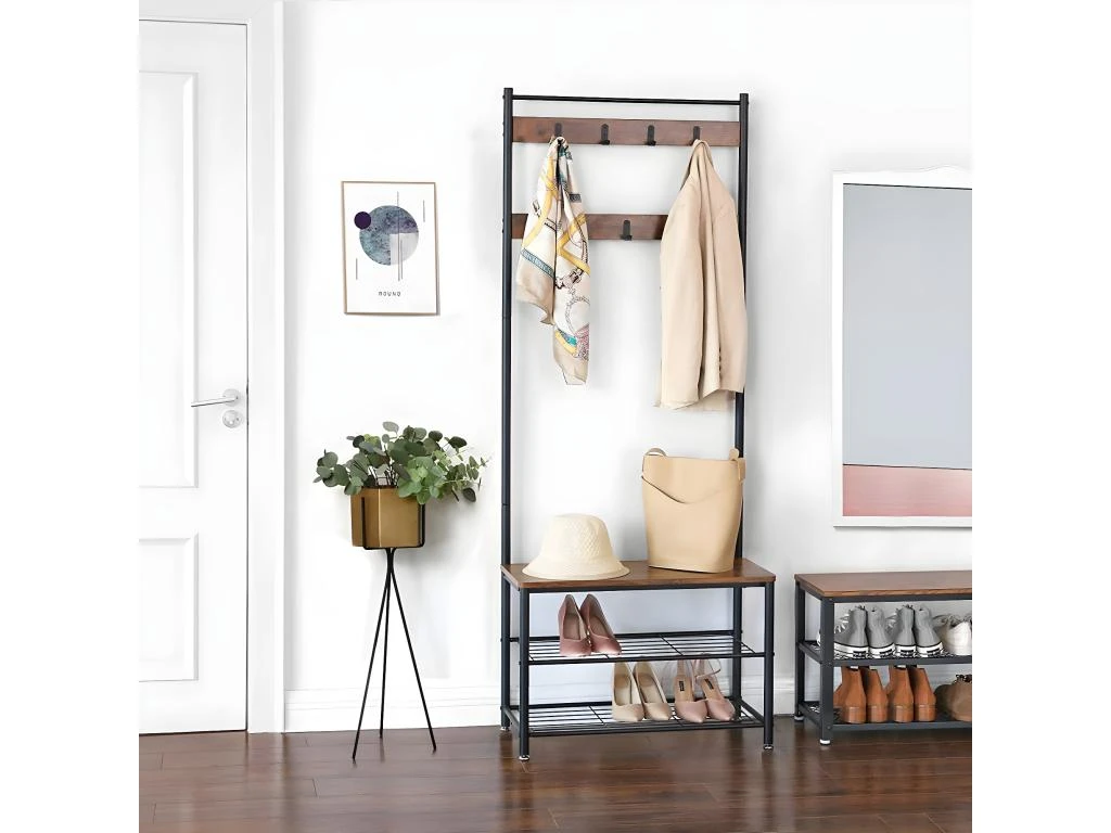 HASER - Porte-manteaux Style Industriel Couloir - 175x70x32 Cm - Assise - Meuble D'entrée 5 HASER - Porte-manteaux Style Industriel Couloir - 175x70x32 Cm - Assise - Meuble D'entrée – Image 3