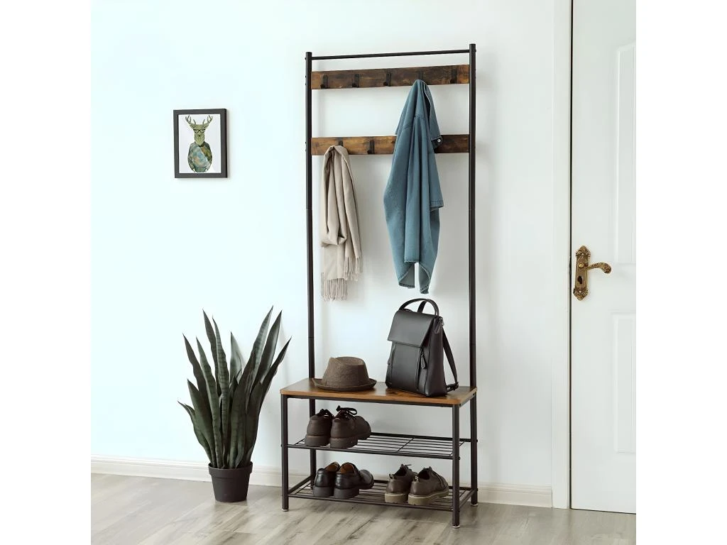 HASER - Porte-manteaux Style Industriel Couloir - 175x70x32 Cm - Assise - Meuble D'entrée 7 HASER - Porte-manteaux Style Industriel Couloir - 175x70x32 Cm - Assise - Meuble D'entrée – Image 5