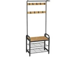 MOREN - Porte-manteaux Avec Banc Style Moderne Couloir - 72x33.7x183 Cm - Meuble D'entrée