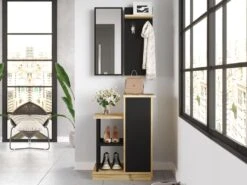 Vestiaire Avec Miroir Et Rangements - Anthracite Et Naturel - BAVALO