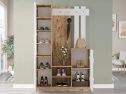 Vestiaire Avec 3 Portes Et 1 Miroir - Blanc Et Naturel - MIROTA -Electroménager Soldes dressing et vestiaire 12508751