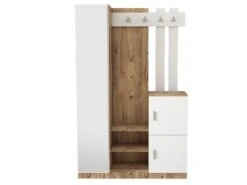 Vestiaire Avec 3 Portes Et 1 Miroir - Blanc Et Naturel - MIROTA -Electroménager Soldes dressing et vestiaire 12508753