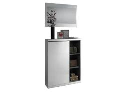 Meuble D'Entrée 1 Porte ( Avec Rangement Chaussures) + Miroir Blanc Brillant-gris Cendre -Electroménager Soldes dressing et vestiaire 12532905