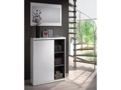 Meuble D'Entrée 1 Porte ( Avec Rangement Chaussures) + Miroir Blanc Brillant-gris Cendre -Electroménager Soldes dressing et vestiaire 12532907
