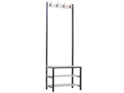 Porte-manteau Vestiaire D'entrée Dim. 60L X 40l X 175H Cm 3 étagères 4 Patères Double Crochet MDF Bois Clair Acier Noir -Electroménager Soldes dressing et vestiaire 12567587