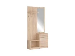 AGATTA | Meuble D'entrée Couloir D'entrée | Style Scandinave | 185.5x90x30.5 Cm | Miroir | Étagères + Tiroir + Crochets