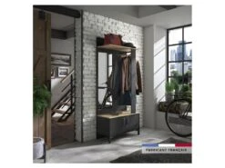 Meuble D'entrée 2 Portes - Made In France - Décor Chene Sonoma Et Noir - L 81 X H 190 X P 37 Cm - STORE -Electroménager Soldes dressing et vestiaire 12990137