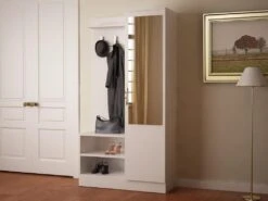 Vestiaire Avec 1 Porte, 2 Niches Et 1 Miroir - Blanc - WINONA