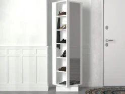 Vestiaire Pivotant Avec Rangements Et 1 Miroir - Blanc - ARALDI -Electroménager Soldes dressing et vestiaire 13080981