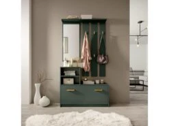 Vestiaire D’entrée / Meuble D’entrée - Vert Bouteille - Armoire à Chaussures - Portemanteau - Miroir - 85 Cm - YESFIR