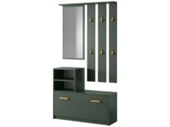 Vestiaire D’entrée / Meuble D’entrée - Vert Bouteille - Armoire à Chaussures - Portemanteau - Miroir - 85 Cm - YESFIR -Electroménager Soldes dressing et vestiaire 14111413