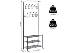 Portant Vêtement Porte-manteaux Vestiaire D'entrée Style Contemporain Multi-rangements 67L X 30l X 185H Cm Noir -Electroménager Soldes dressing et vestiaire 14182507