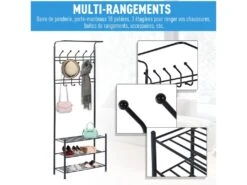 Portant Vêtement Porte-manteaux Vestiaire D'entrée Style Contemporain Multi-rangements 67L X 30l X 185H Cm Noir -Electroménager Soldes dressing et vestiaire 14182509