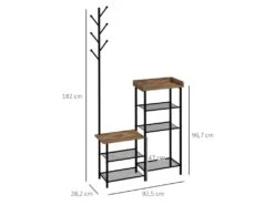 Vestiaire D'entrée Banc Porte-manteaux Avec étagère à Chaussures Style Industriel Acier Noir Aspect Bois -Electroménager Soldes dressing et vestiaire 17554839