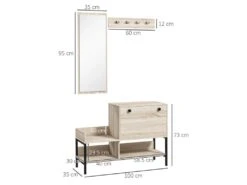 Ensemble De Meubles D'entrée - Organisateur D'entrée - Meuble à Chaussures, 4 Patères Doubles, 3 étagères - Noir Aspect Chêne Clair -Electroménager Soldes dressing et vestiaire 17598341