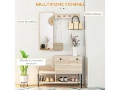 Ensemble De Meubles D'entrée - Organisateur D'entrée - Meuble à Chaussures, 4 Patères Doubles, 3 étagères - Noir Aspect Chêne Clair -Electroménager Soldes dressing et vestiaire 17598343