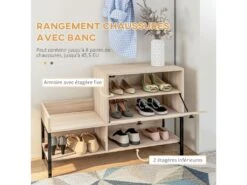 Ensemble De Meubles D'entrée - Organisateur D'entrée - Meuble à Chaussures, 4 Patères Doubles, 3 étagères - Noir Aspect Chêne Clair -Electroménager Soldes dressing et vestiaire 17598345