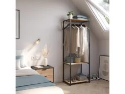 Portemanteau Julia 2 étagères 1 Barre, Couleur Chêne/noir -Electroménager Soldes dressing et vestiaire 19960213