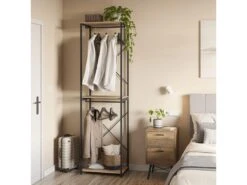 Portemanteau Nerea Avec 2 étagères Et 2 Barres, Couleur Chêne/noir -Electroménager Soldes dressing et vestiaire 19960237