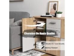 Commode De Chambre, Meuble De Rangement Avec 2 Tiroirs Et 5 Portes 114 X 29,5 X 77,5 Cm -Electroménager Soldes dressing et vestiaire 20920737