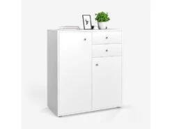 Commode, Meuble De Rangement Avec 2 Tiroirs Et 2 Portes, 72 X 34 X 85,5 Cm