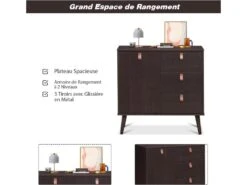 Commode à 3 Tiroirs Marron Avec Porte Hauteur Réglable Meuble Scandinave En Bois Massif 80 X 39,5 X 80,5cm -Electroménager Soldes dressing et vestiaire 20920775