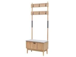 Vestiaire D'entrée En Bois Massif Et Tissu Gris